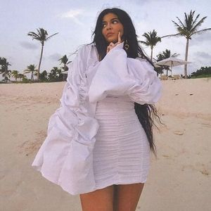 Kylie Inspired Rouched Bodycon White Dress Large